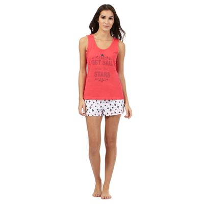 Lounge & Sleep Red and black 'Set sail' slogan print vest and shorts pyjama set